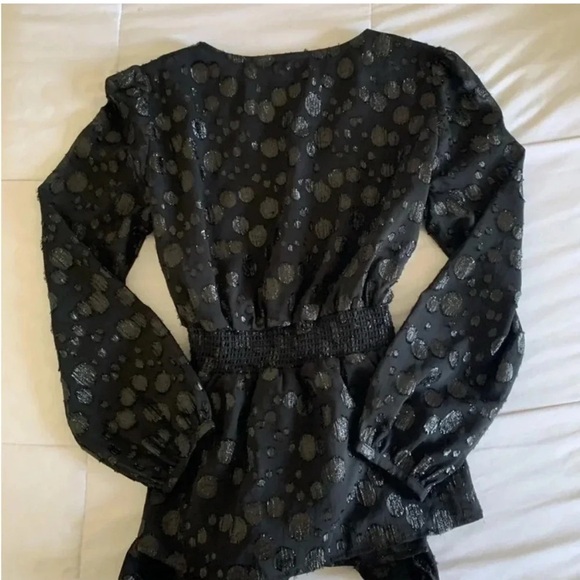 J. Crew Black Wrap Tie metallic dot Front Blouse - Picture 8 of 9